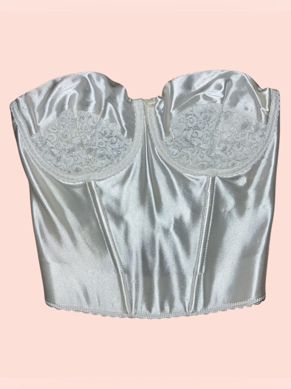 Ivory Satin Lace Longline Bustier Bra